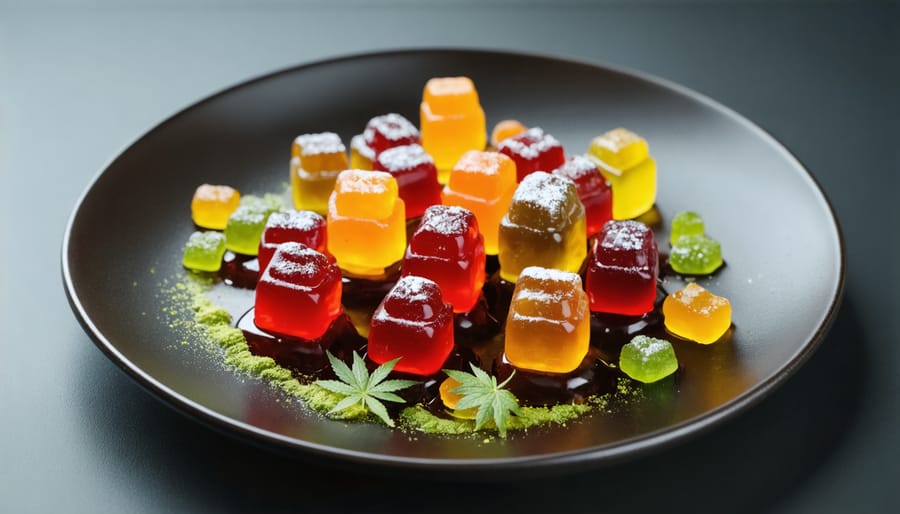 A gourmet dish incorporating THC gummies, showcasing culinary innovation