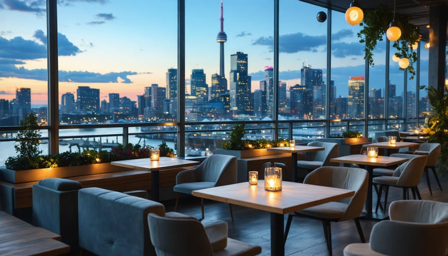 Toronto skyline with rooftop restaurant allowing vaping